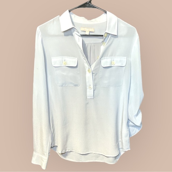 Banana Republic Silk Blouse Loose Fit Flowy Chic Career Office Basic Light Gray - Picture 1 of 8
